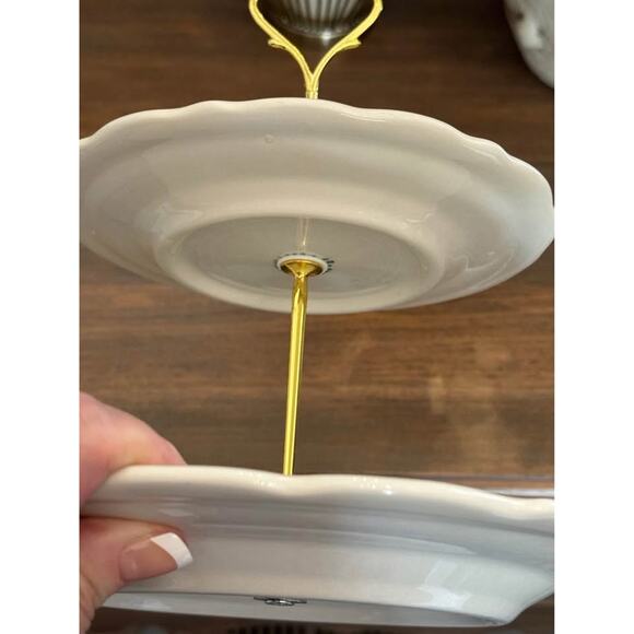 Vintage 2-Tier Custom Plate Tray White Gold Home Kitchen Decor Serving - Picture 9 of 9